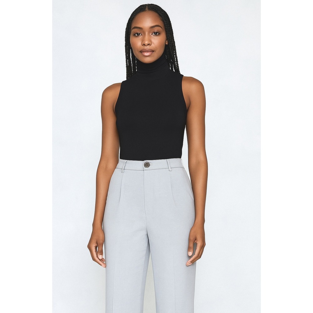 Zara Sleeveless Turtleneck Knit Top Ribbed Turtle Neck‎ Black S Academia 86-15